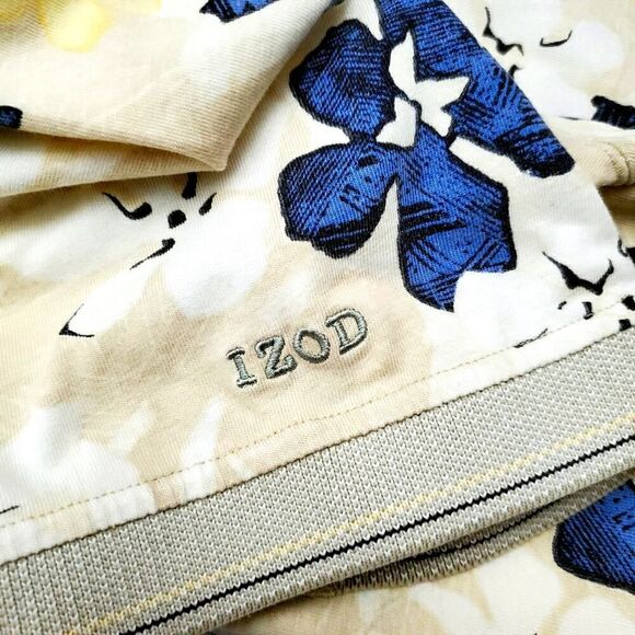 Izod Polo Shirt Floral Tan Size Large - Picture 11 of 11